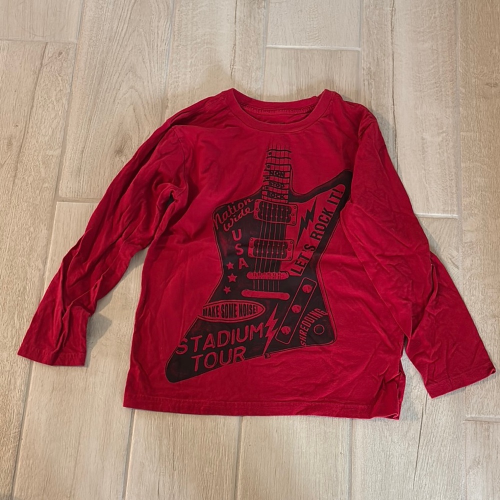 Place Red Long Sleeve Kids Tee with Guitar Graphic